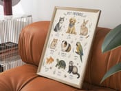 Pet Friends Chart Print, Living Room Wall Art, Cute Animal Nursery Poster