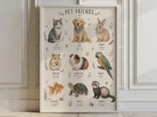 Pet Friends Chart Print, Living Room Wall Art, Cute Animal Nursery Poster