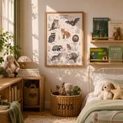 Nocturnal Animals Poster, Nursery Wall Art Chart, Moonlit Woodland Room Decor