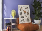 Nocturnal Animals Poster, Nursery Wall Art Chart, Moonlit Woodland Room Decor