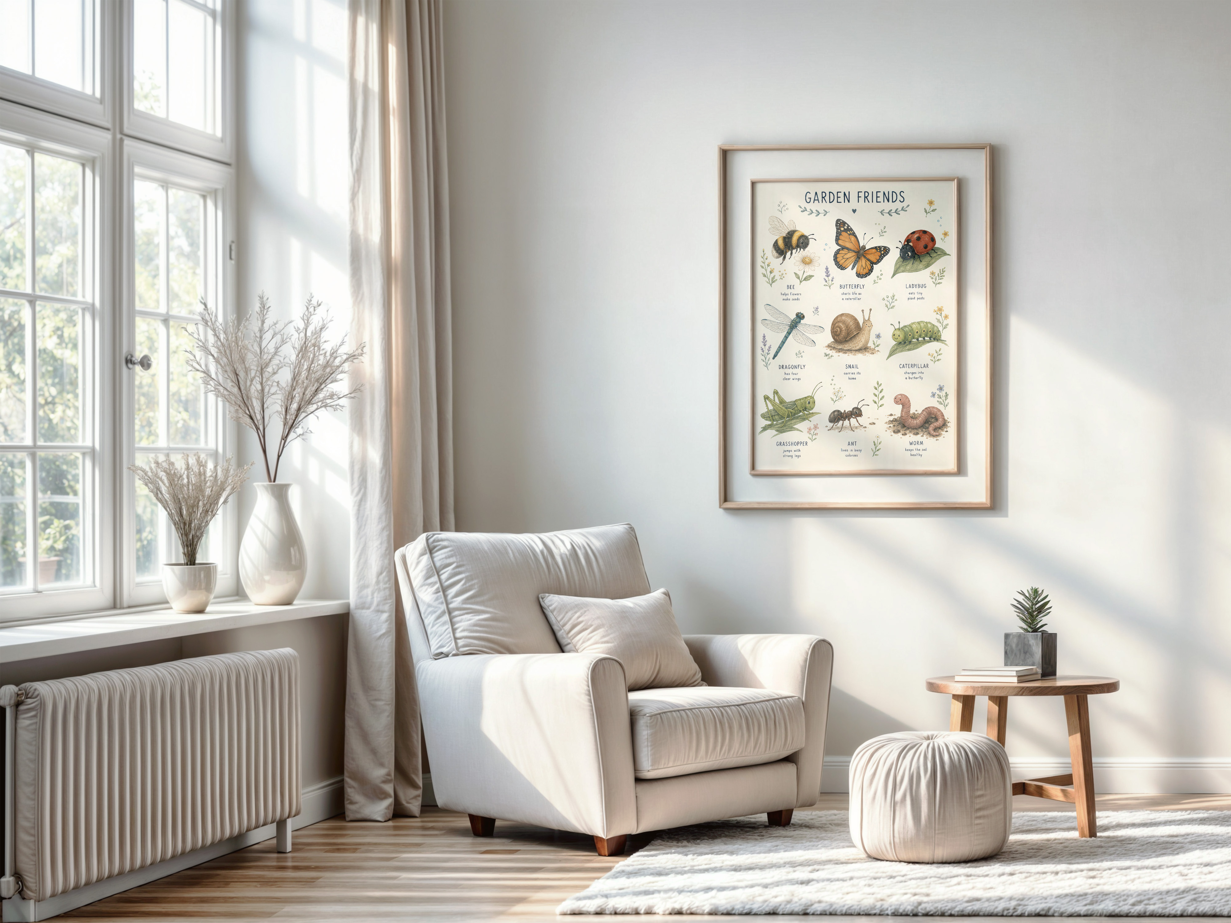 Garden Friends Poster, Kids Room Decor Nature Chart, Bedroom Wall Art
