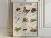 Garden Friends Poster, Kids Room Decor Nature Chart, Bedroom Wall Art