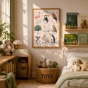 Birds of the World Poster, Watercolor Living Room Wall Art, Educational Nursery Chart