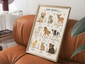 Baby Animals Nursery Print, Living Room Wall Art, Educational Watercolor Poster