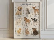 Baby Animals Nursery Print, Living Room Wall Art, Educational Watercolor Poster