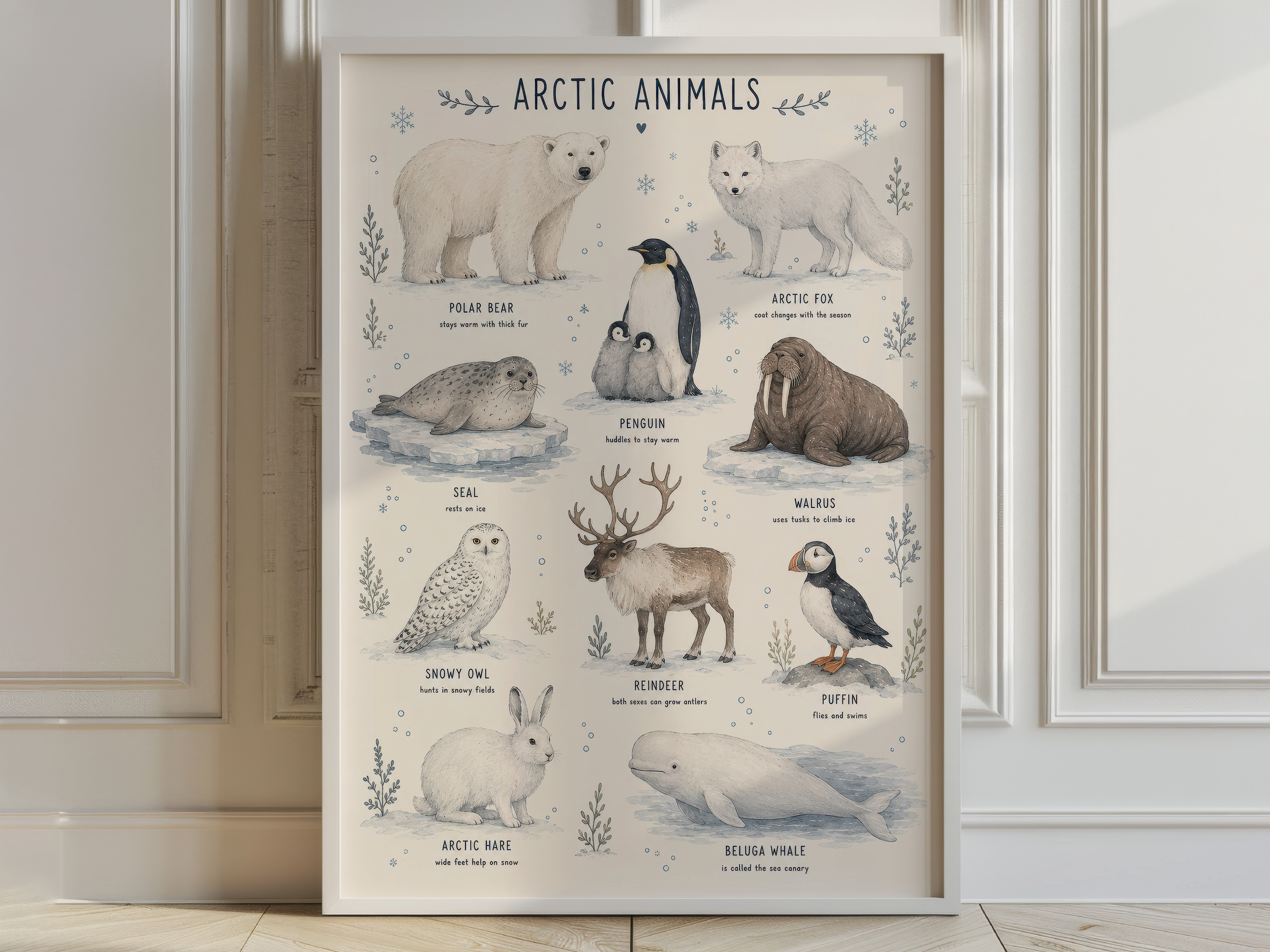 Arctic Animals Chart Poster, Educational Living Room Wall Art, Nursery Decor
