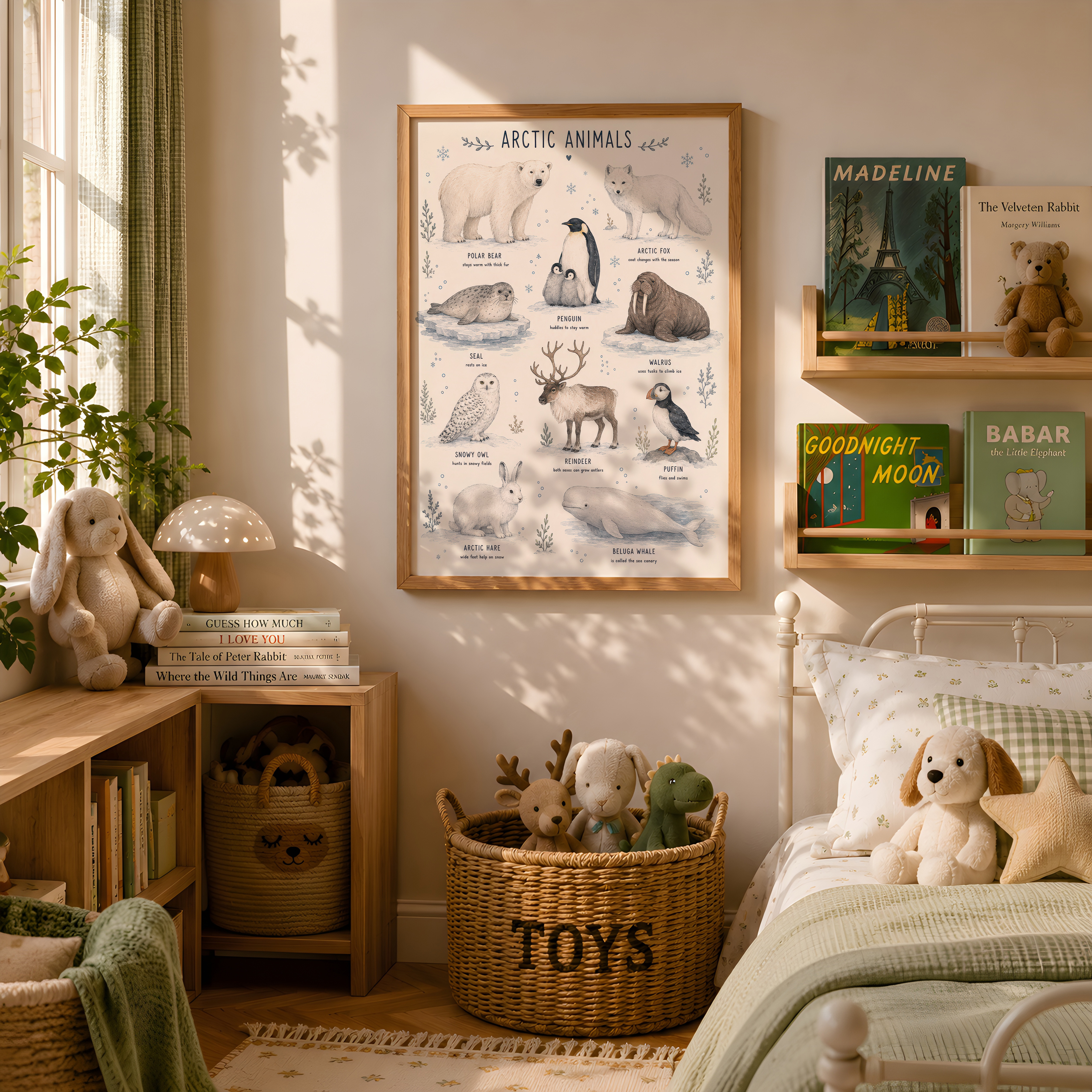 Arctic Animals Chart Poster, Educational Living Room Wall Art, Nursery Decor
