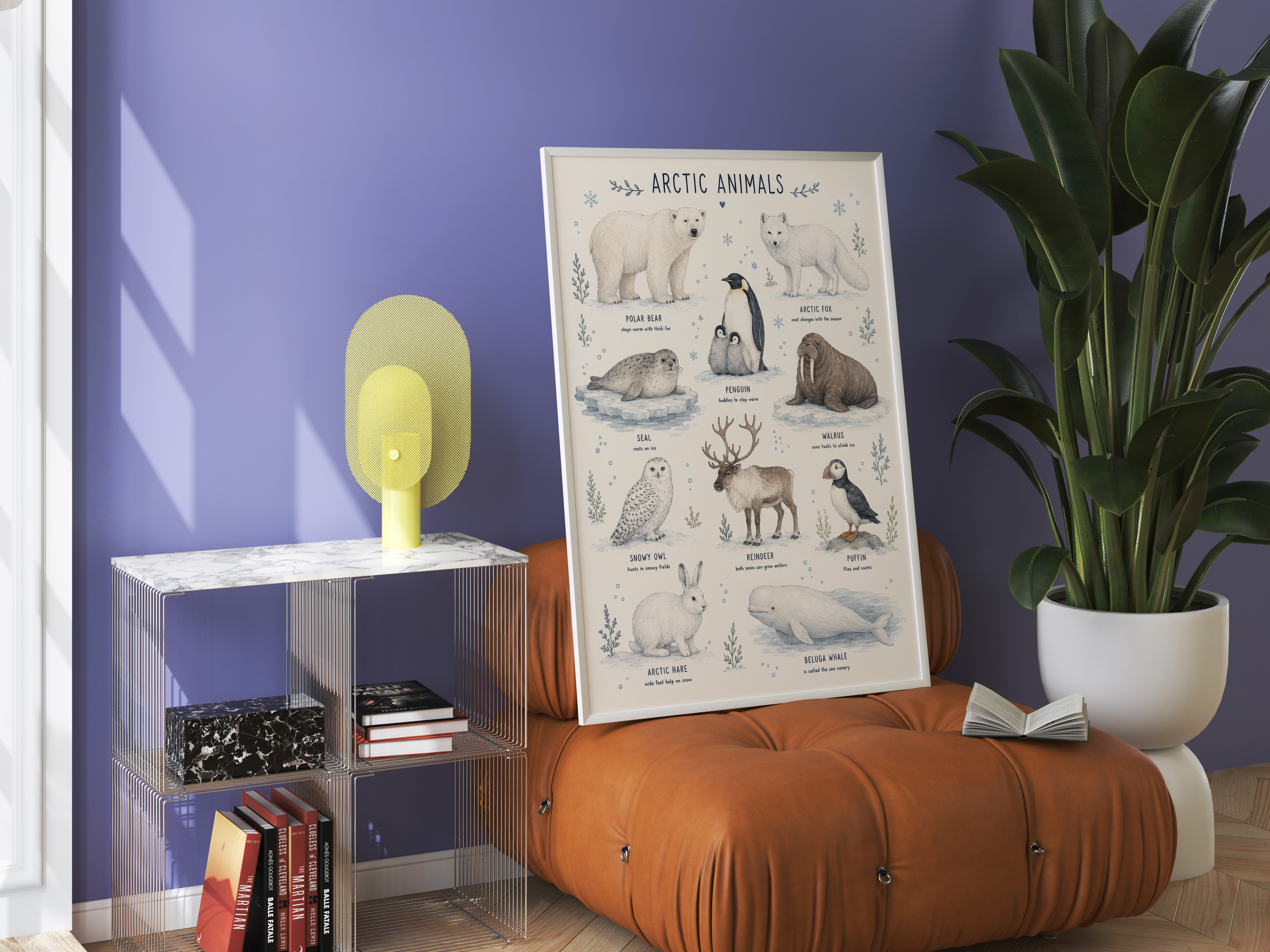 Arctic Animals Chart Poster, Educational Living Room Wall Art, Nursery Decor