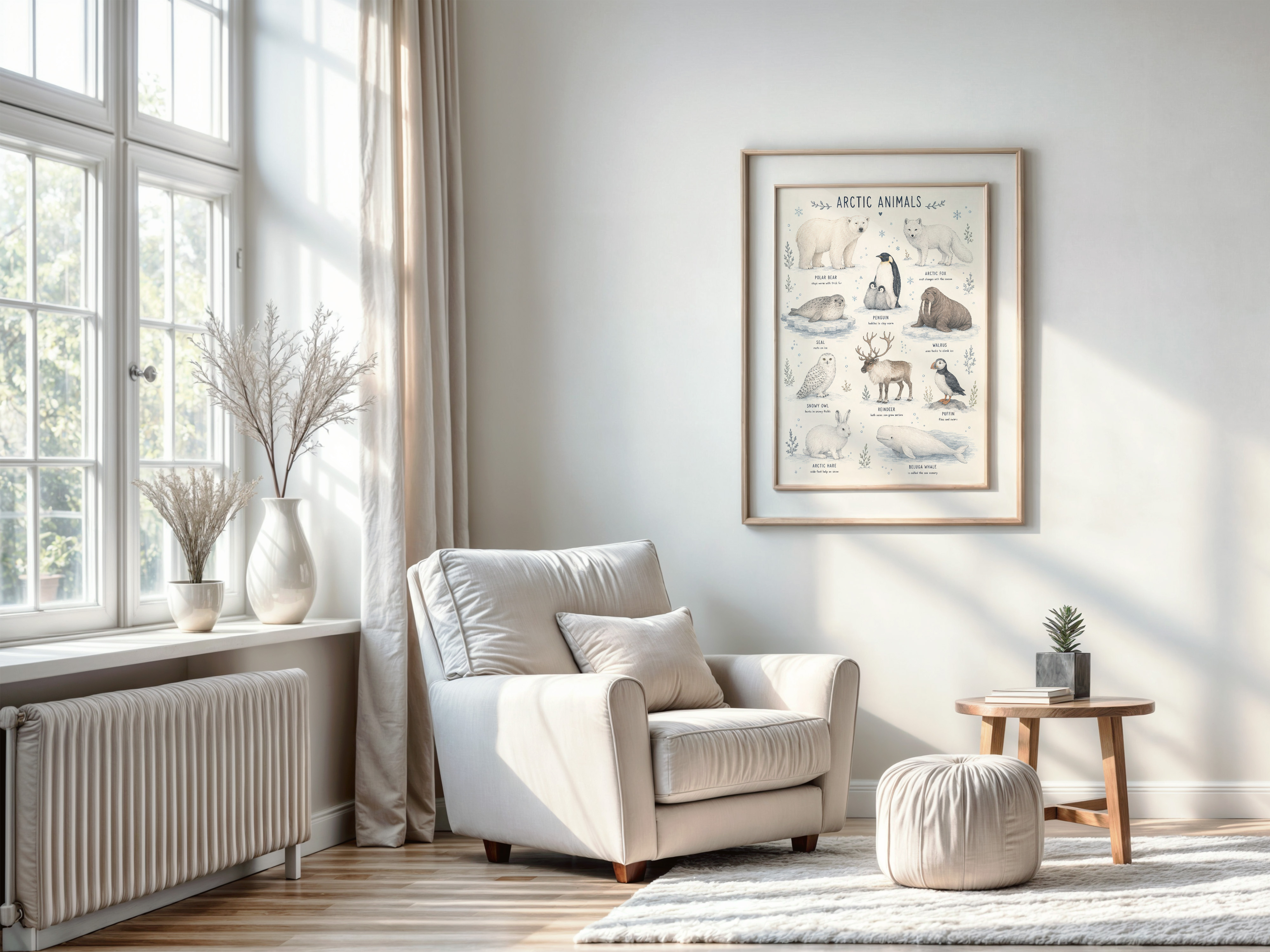 Arctic Animals Chart Poster, Educational Living Room Wall Art, Nursery Decor