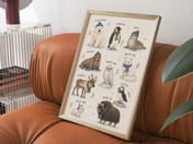 Arctic Animals Chart Poster, Cozy Watercolor Nursery Living Room Wall Art