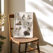 Arctic Animals Chart Poster, Cozy Watercolor Nursery Living Room Wall Art