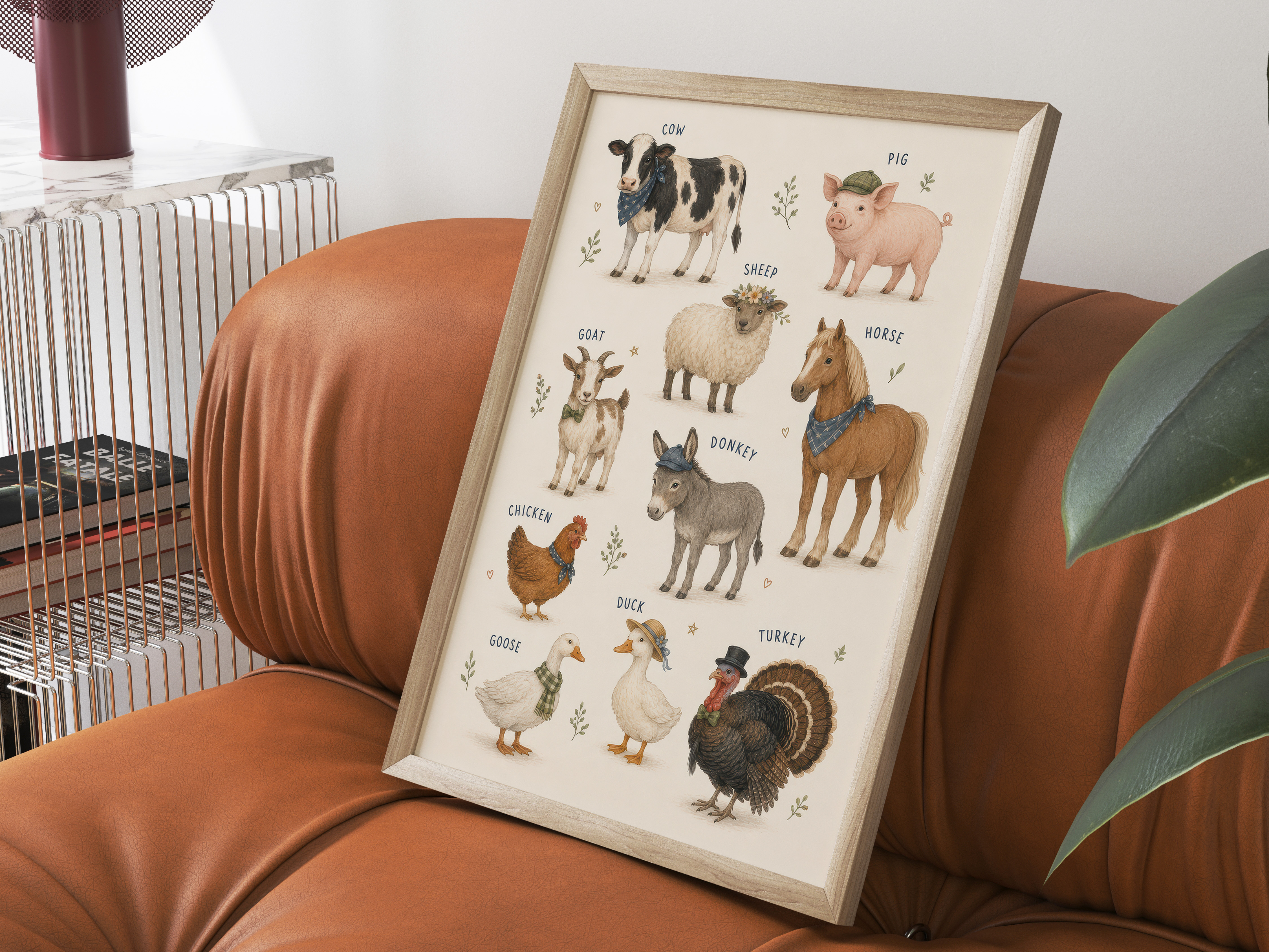 Farm Animal Chart Print, Living Room Wall Art, Nursery Educational Poster