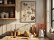 Farm Animal Chart Print, Living Room Wall Art, Nursery Educational Poster