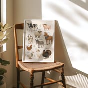Farm Animal Chart Print, Living Room Wall Art, Nursery Educational Poster