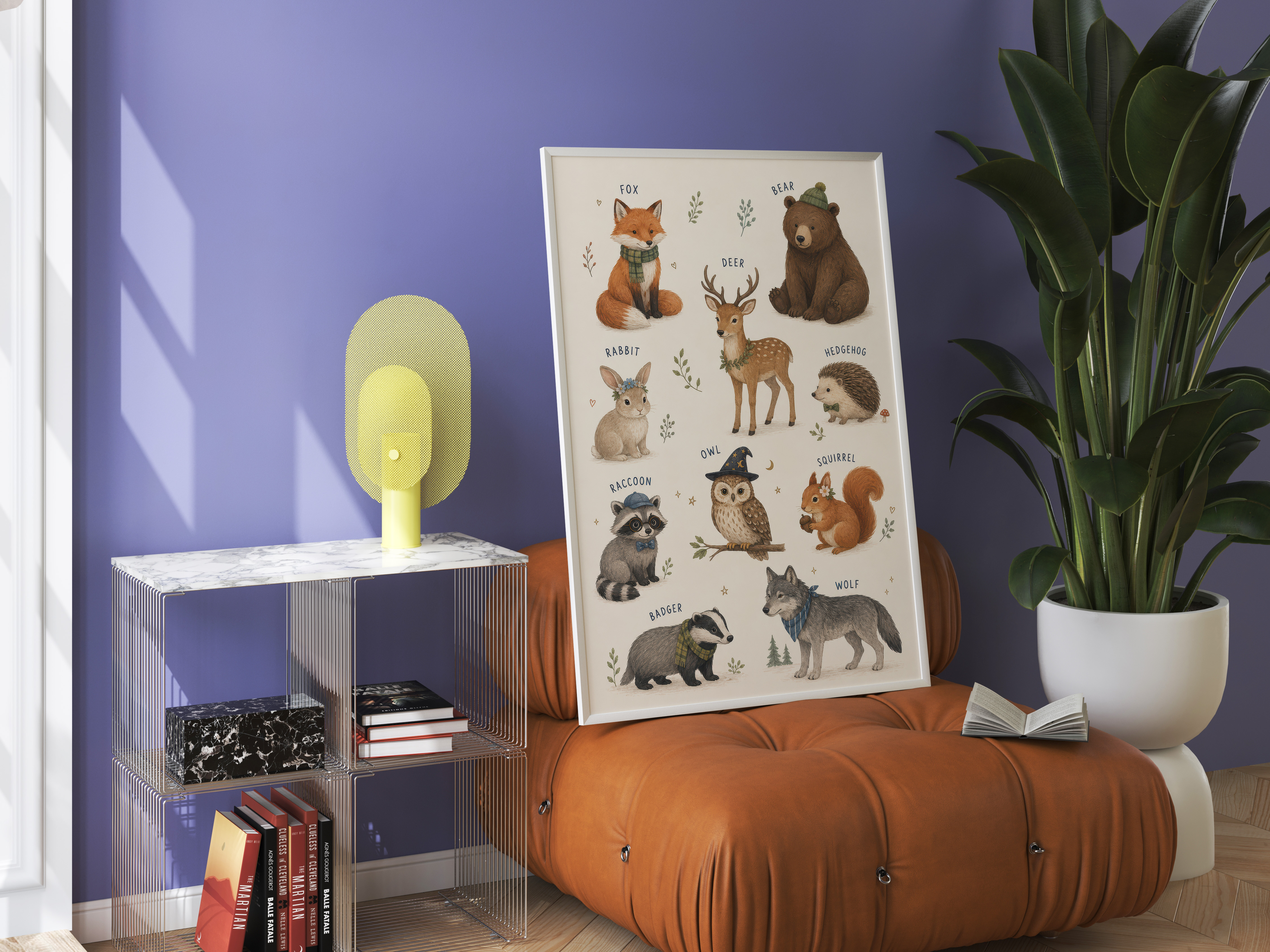 Woodland Nursery Art Chart, Labeled Animal Poster, Living Room Wall Art