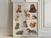 Woodland Nursery Art Chart, Labeled Animal Poster, Living Room Wall Art