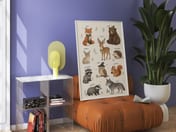 Woodland Nursery Art Chart, Labeled Animal Poster, Living Room Wall Art