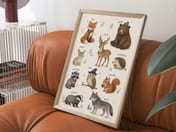 Woodland Nursery Art Chart, Labeled Animal Poster, Living Room Wall Art