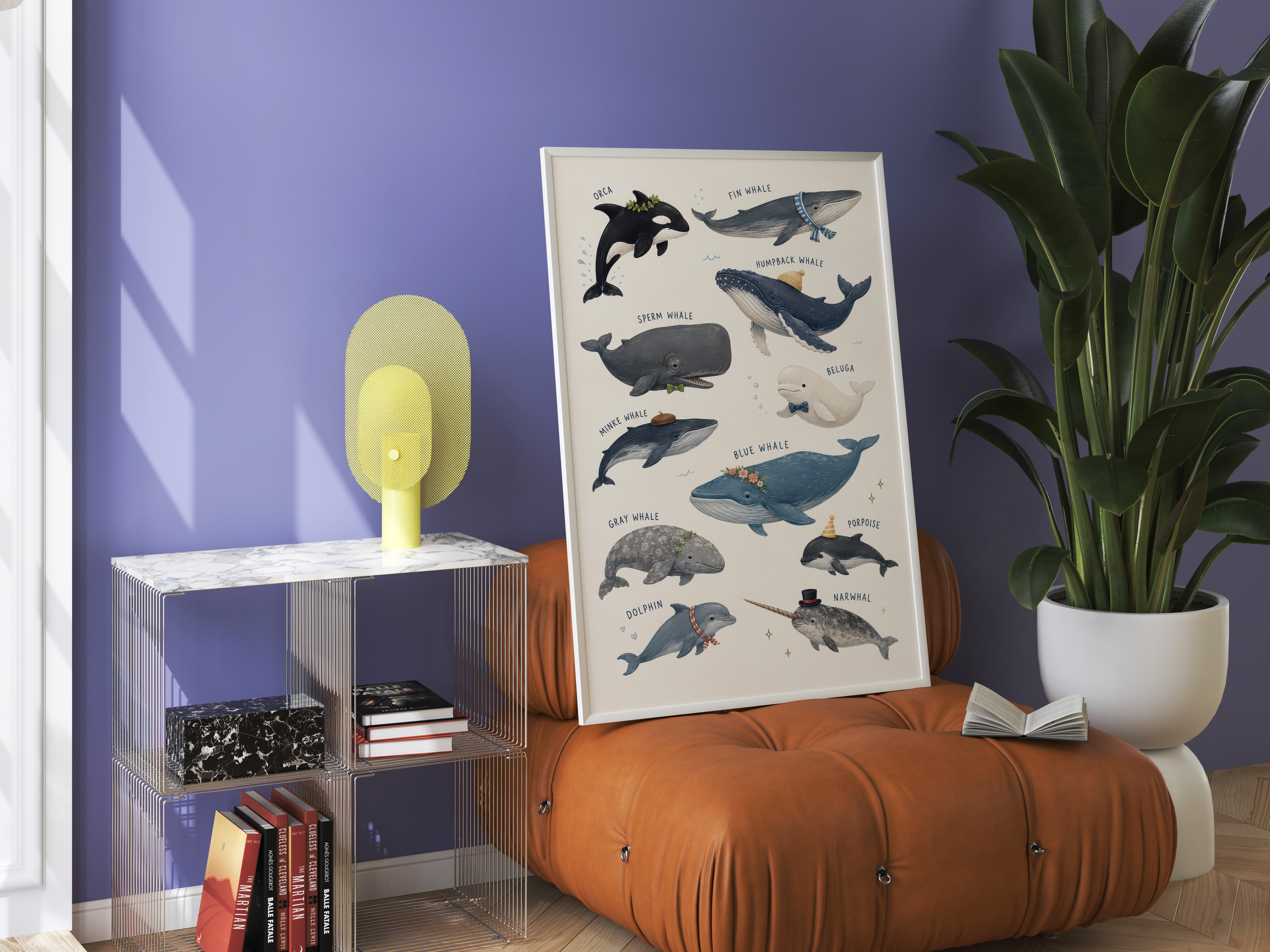 Whale Species Chart Poster, Ocean Wall Art for Baby Boy Nursery