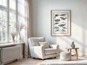 Whale Species Chart Poster, Ocean Wall Art for Baby Boy Nursery