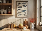 Whale Species Chart Poster, Ocean Wall Art for Baby Boy Nursery
