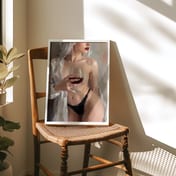 Woman with Wine Portrait Poster, Moody Living Room Wall Art, Modern Bar Decor