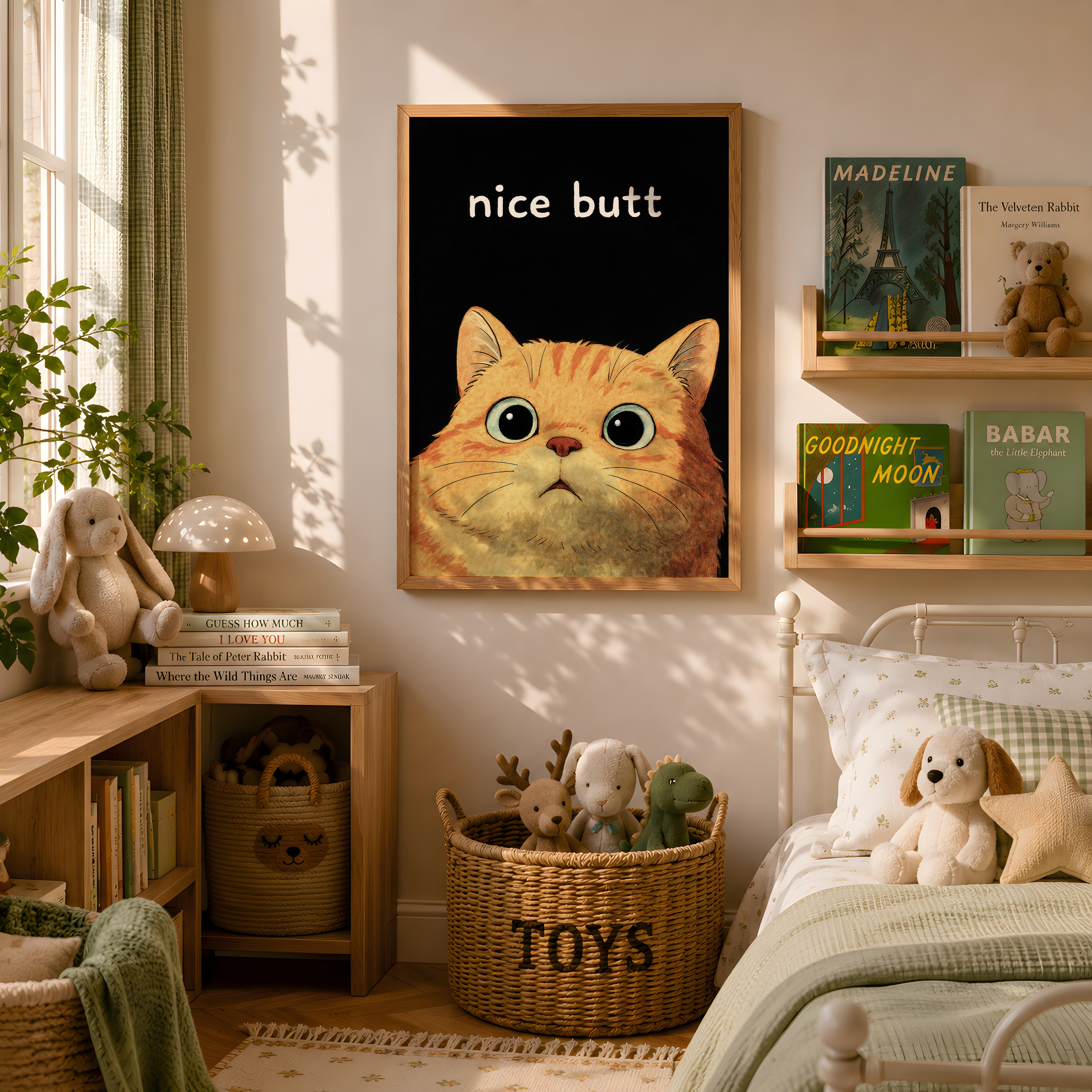 Funny Cat Face Print, Living Room Wall Art, Nice Butt Quote Poster