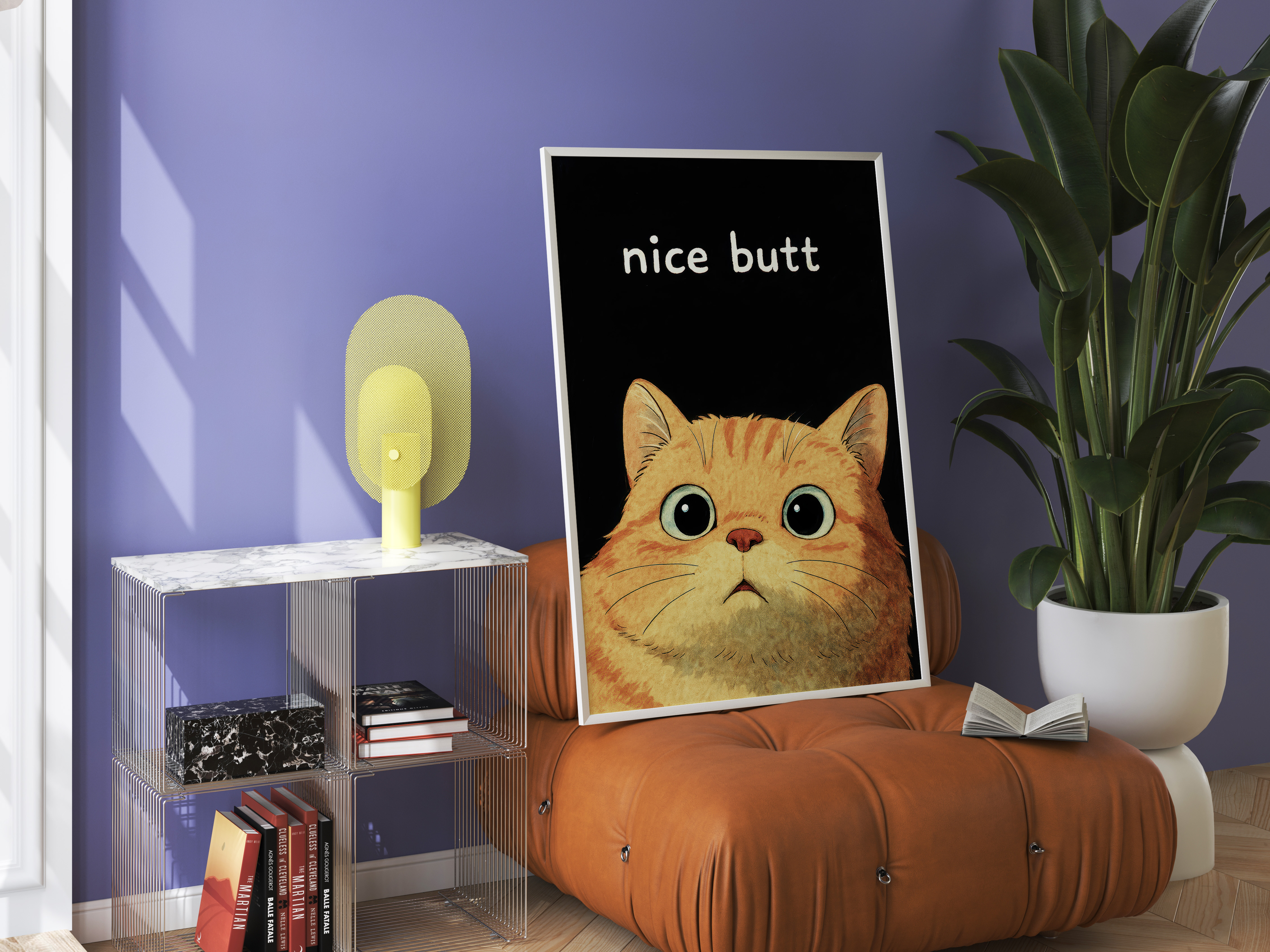 Funny Cat Face Print, Living Room Wall Art, Nice Butt Quote Poster