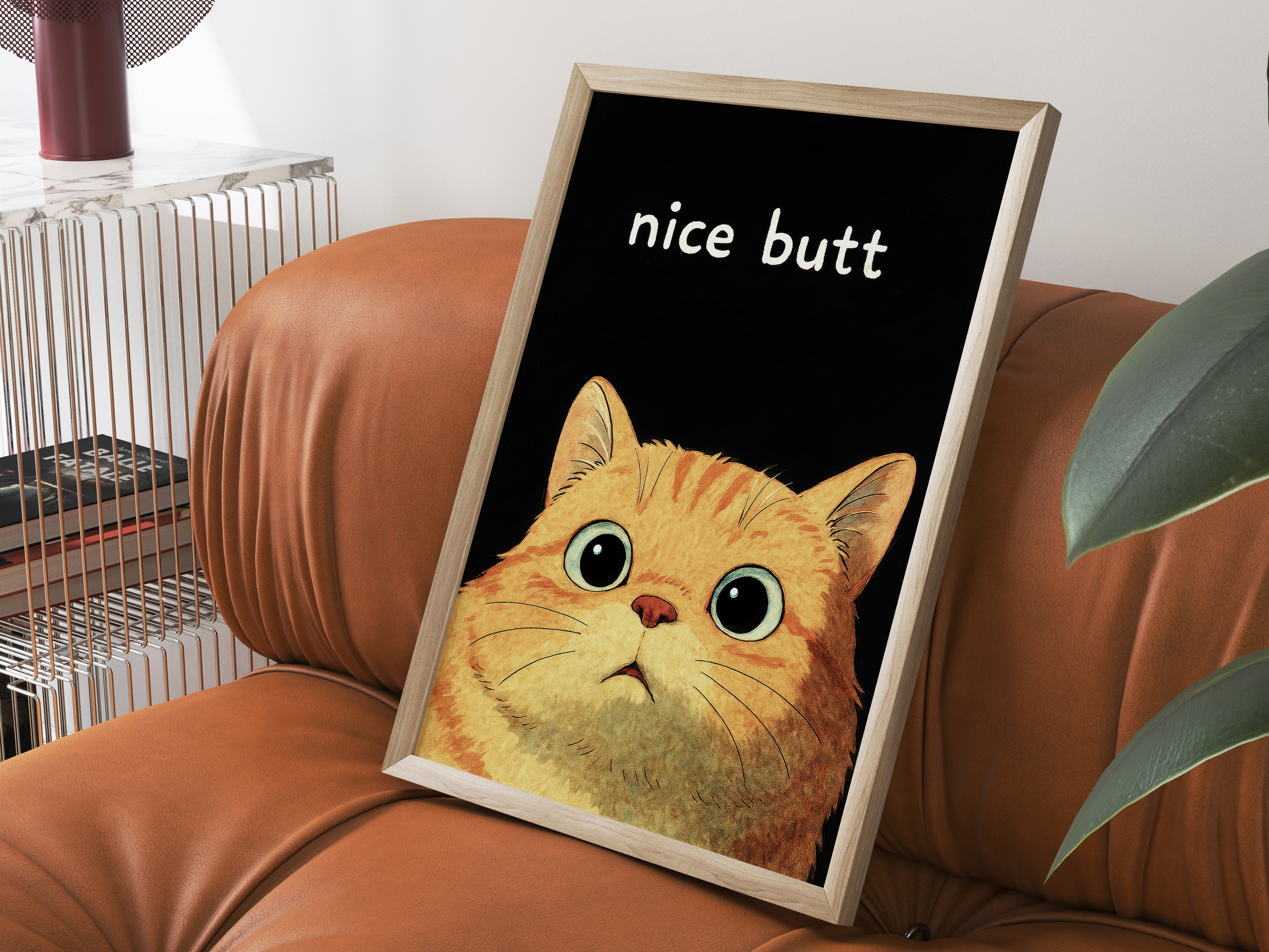 Funny Cat Face Print, Living Room Wall Art, Nice Butt Quote Poster