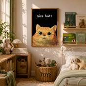 Funny Cat Face Print, Living Room Wall Art, Nice Butt Quote Poster