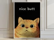 Funny Cat Face Print, Living Room Wall Art, Nice Butt Quote Poster