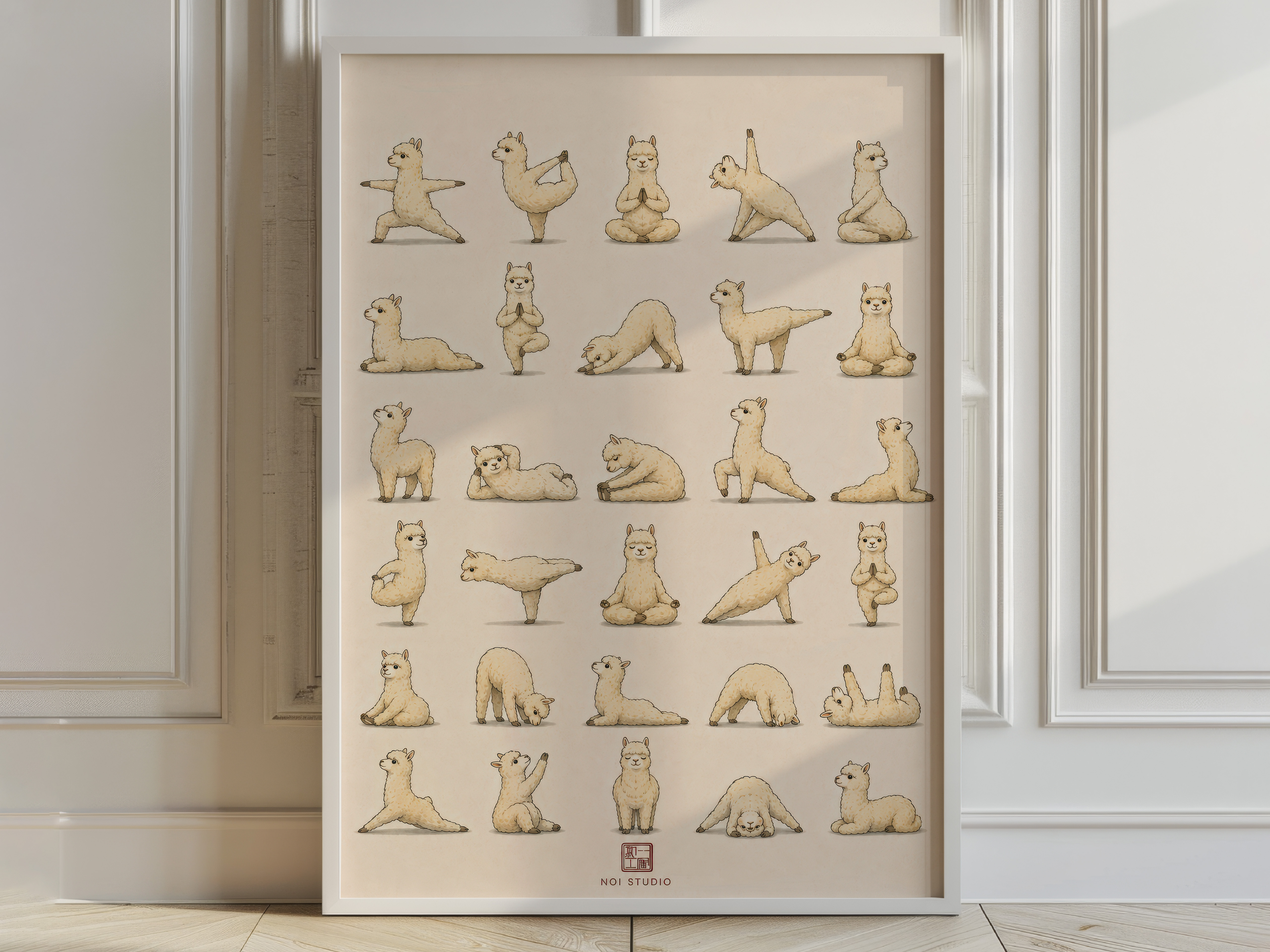 Yoga Alpacas Print, Cute Cartoon Living Room Wall Art, Kids Room Decor Poster