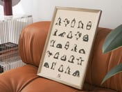 Yoga Penguins Grid Poster, Japanese Wall Art, Living Room Decor