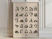 Yoga Penguins Grid Poster, Japanese Wall Art, Living Room Decor