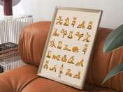 Yoga Fox Grid Print, Living Room Wall Art, Cute Cartoon Animal Poster