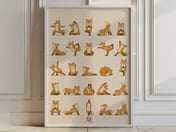 Yoga Fox Grid Print, Living Room Wall Art, Cute Cartoon Animal Poster