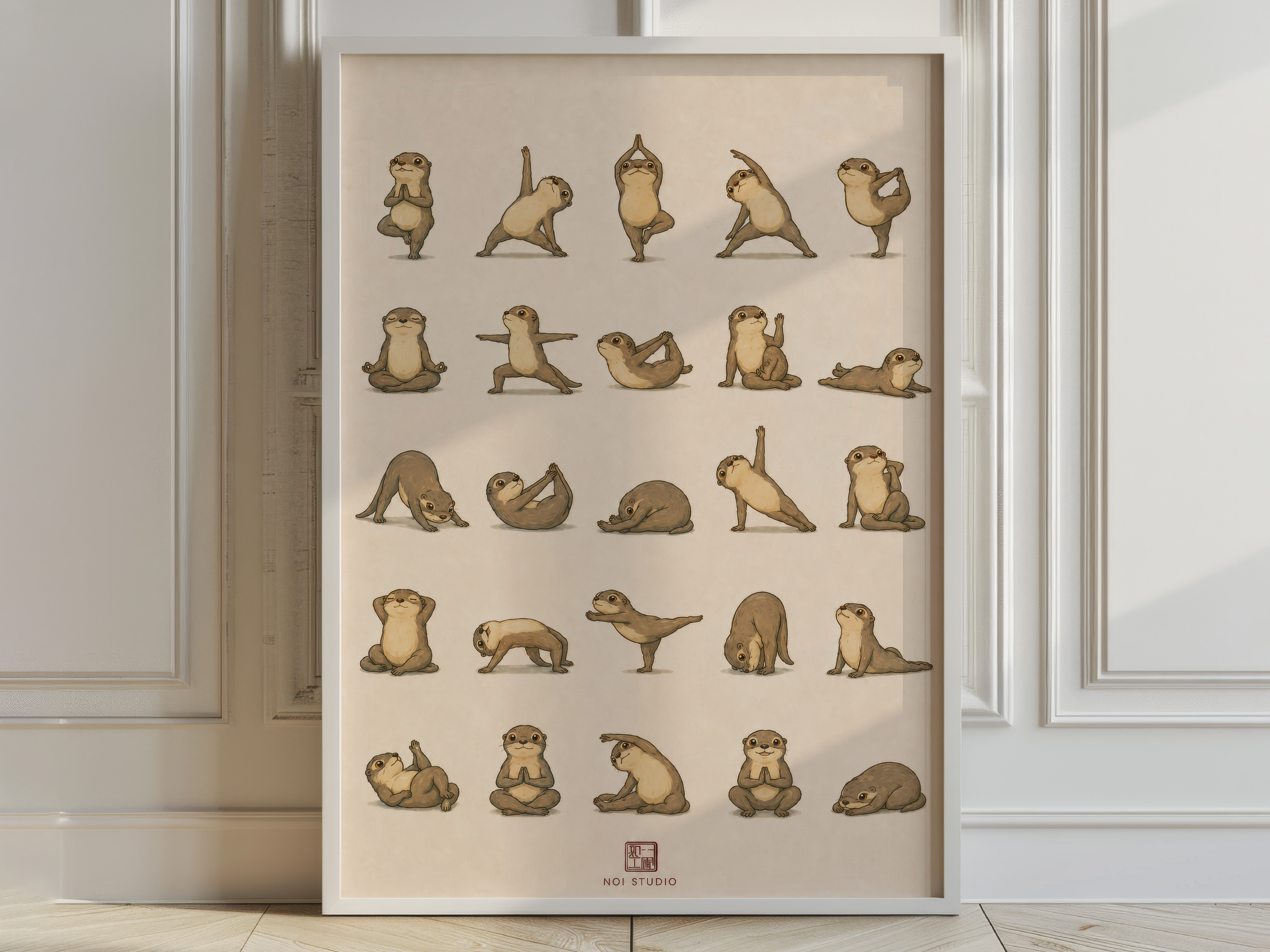 Yoga Otters Poster, Cute Cartoon Animal Living Room Wall Art