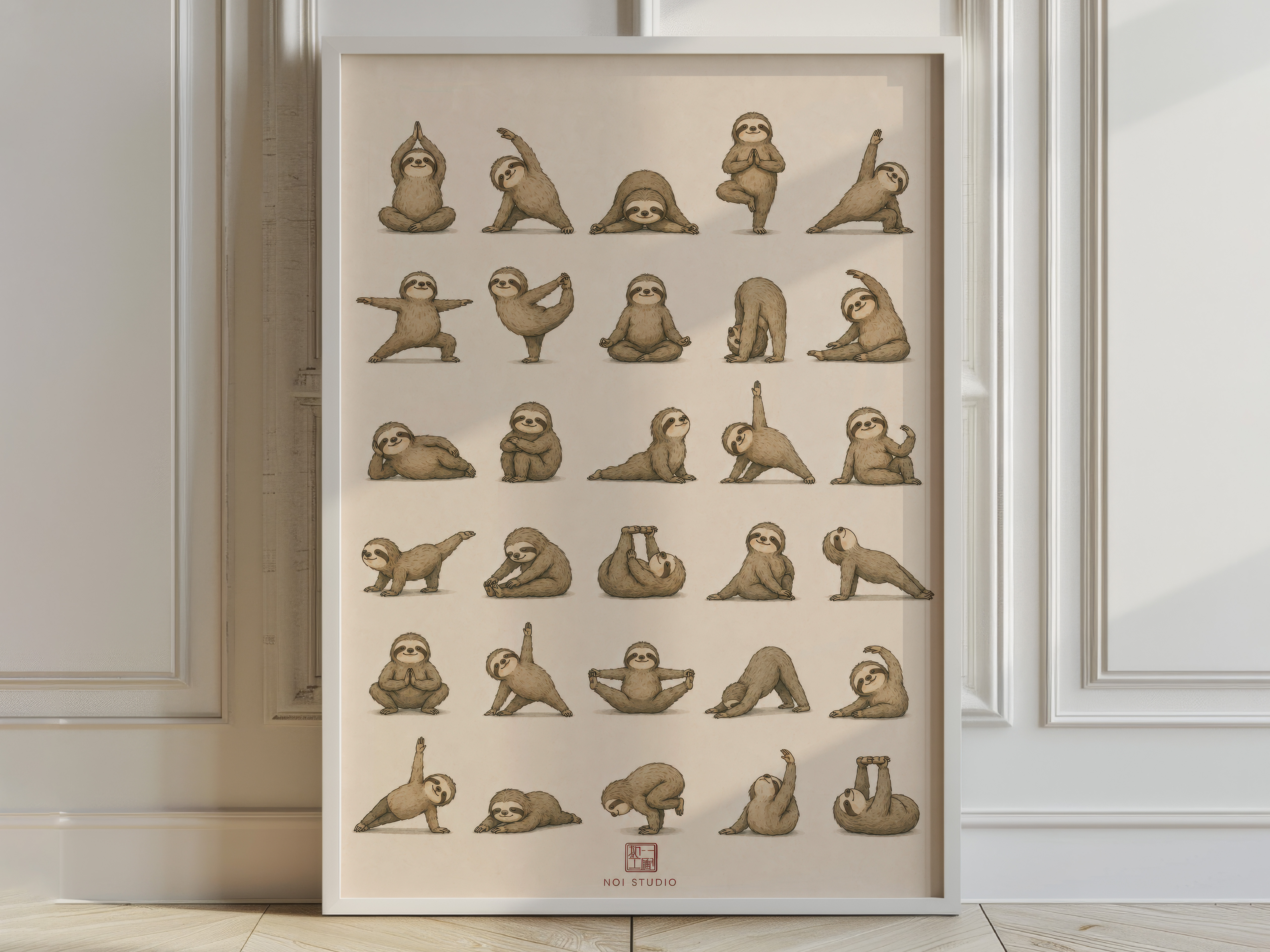 Yoga Sloths Poster, Funny Animal Living Room Wall Art