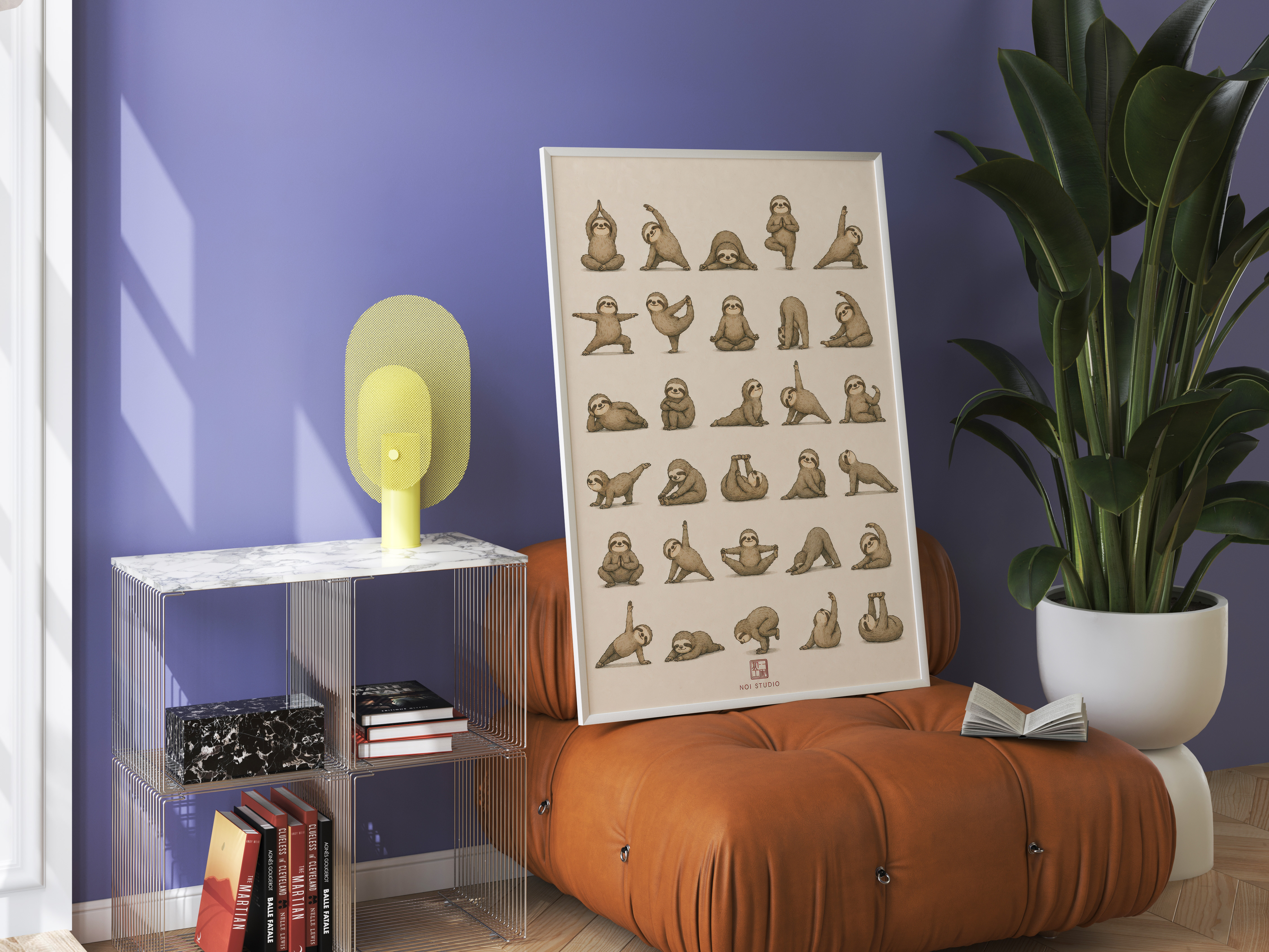Yoga Sloths Poster, Funny Animal Living Room Wall Art