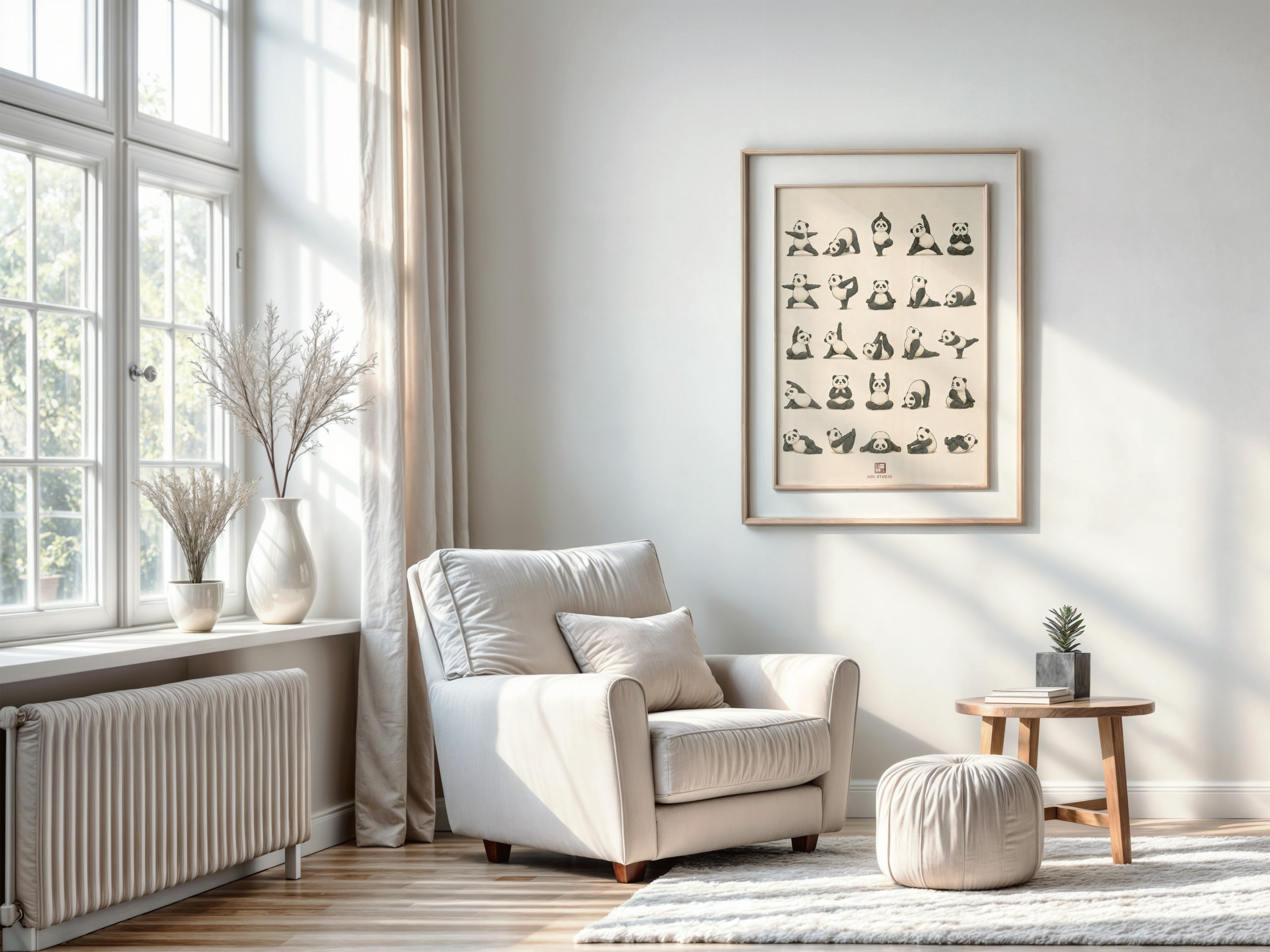 Yoga Panda Grid Poster, Minimalist Wall Art, Living Room Decor