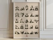 Yoga Panda Grid Poster, Minimalist Wall Art, Living Room Decor