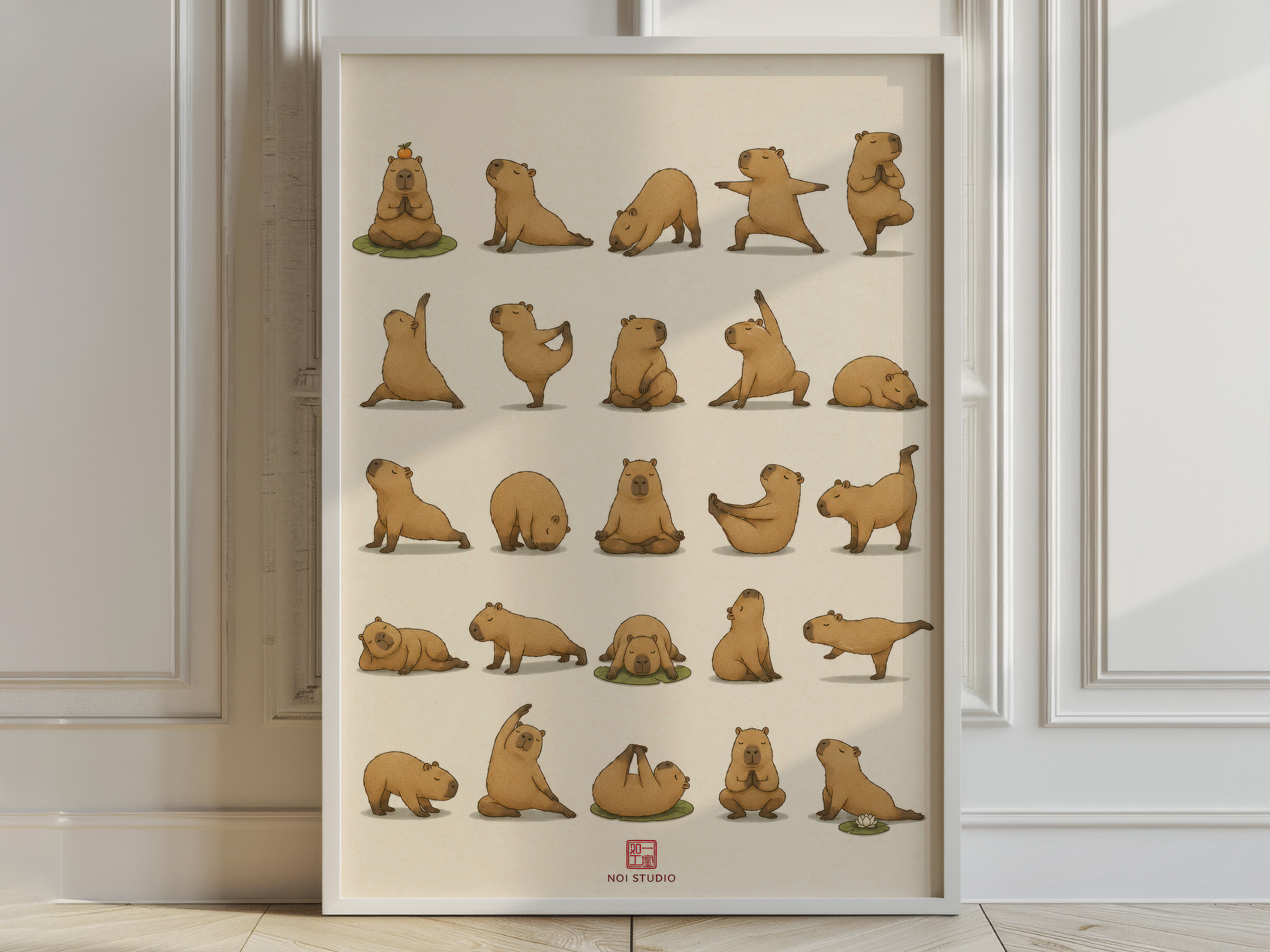 Yoga Capybara Grid Poster, Minimalist Wall Art, Living Room Decor