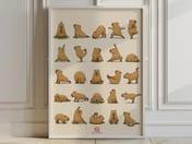 Yoga Capybara Grid Poster, Minimalist Wall Art, Living Room Decor