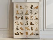 Yoga Dogs Poster, Funny Bathroom Art, 30 Dog Breeds Living Room Decor
