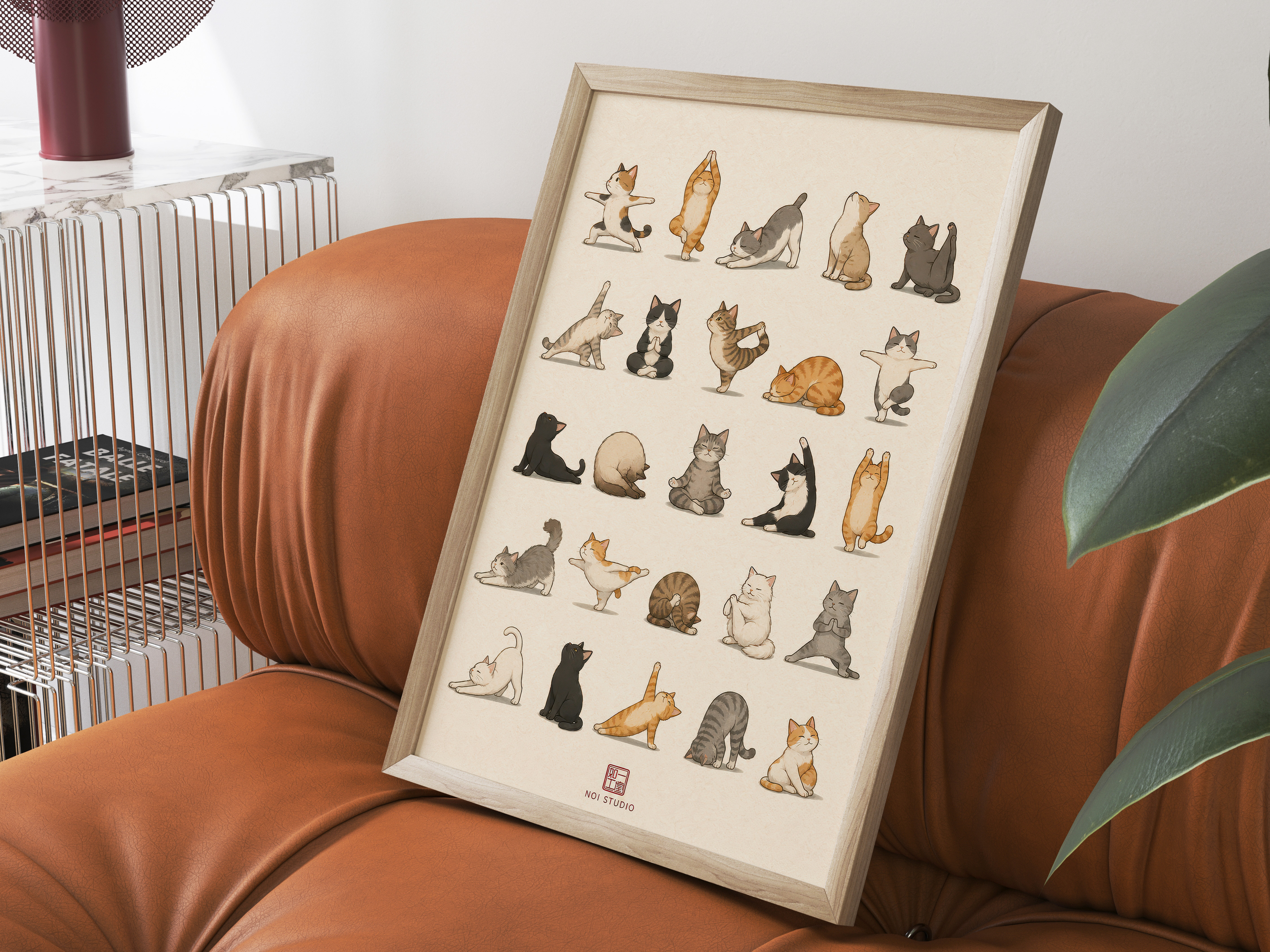 Yoga Cats Poster, Colorful Cat Grid Living Room Wall Art