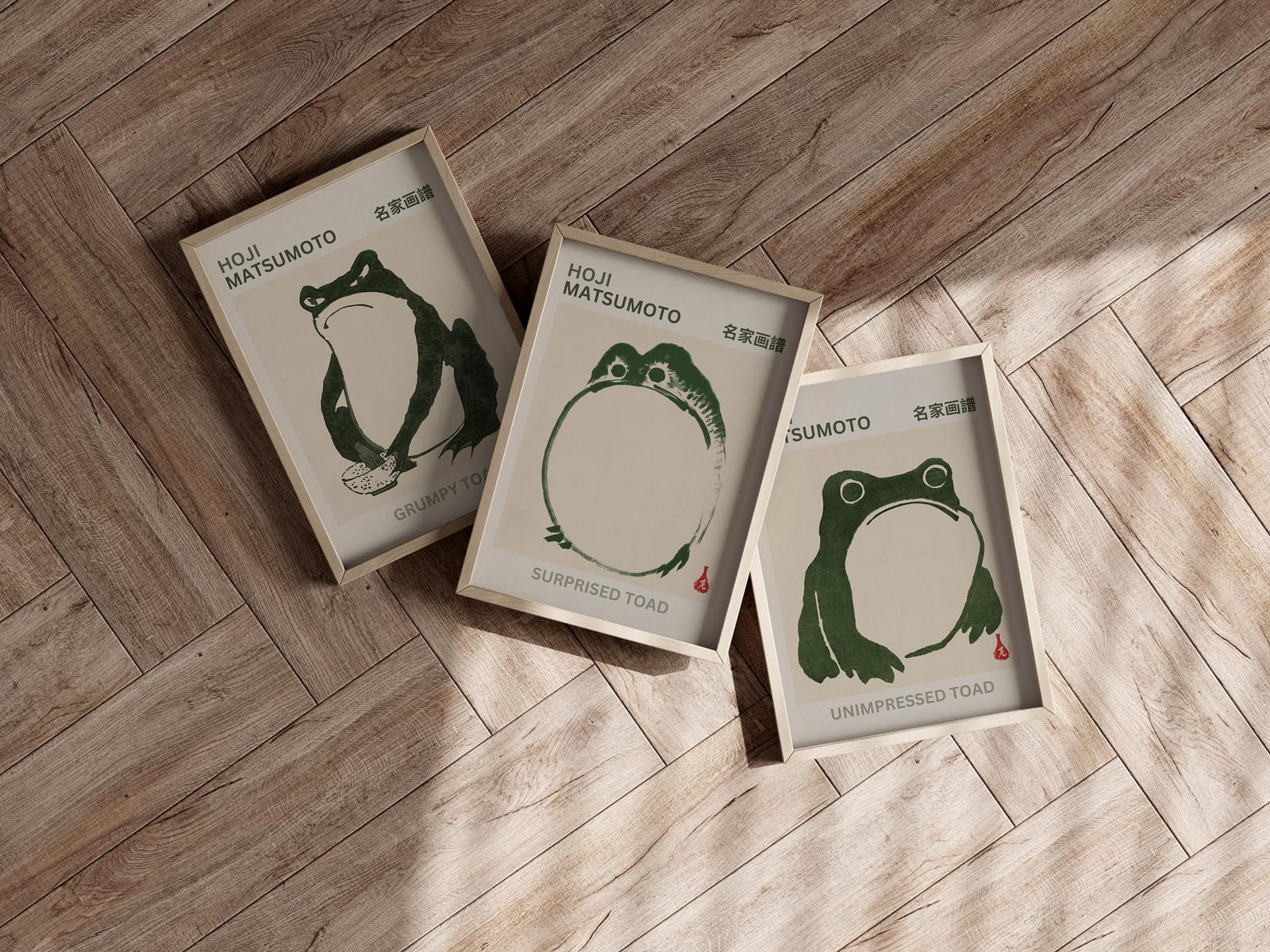 Drei kleine Frösche, Zen-Poster-Set, Wandbild Wohnzimmer